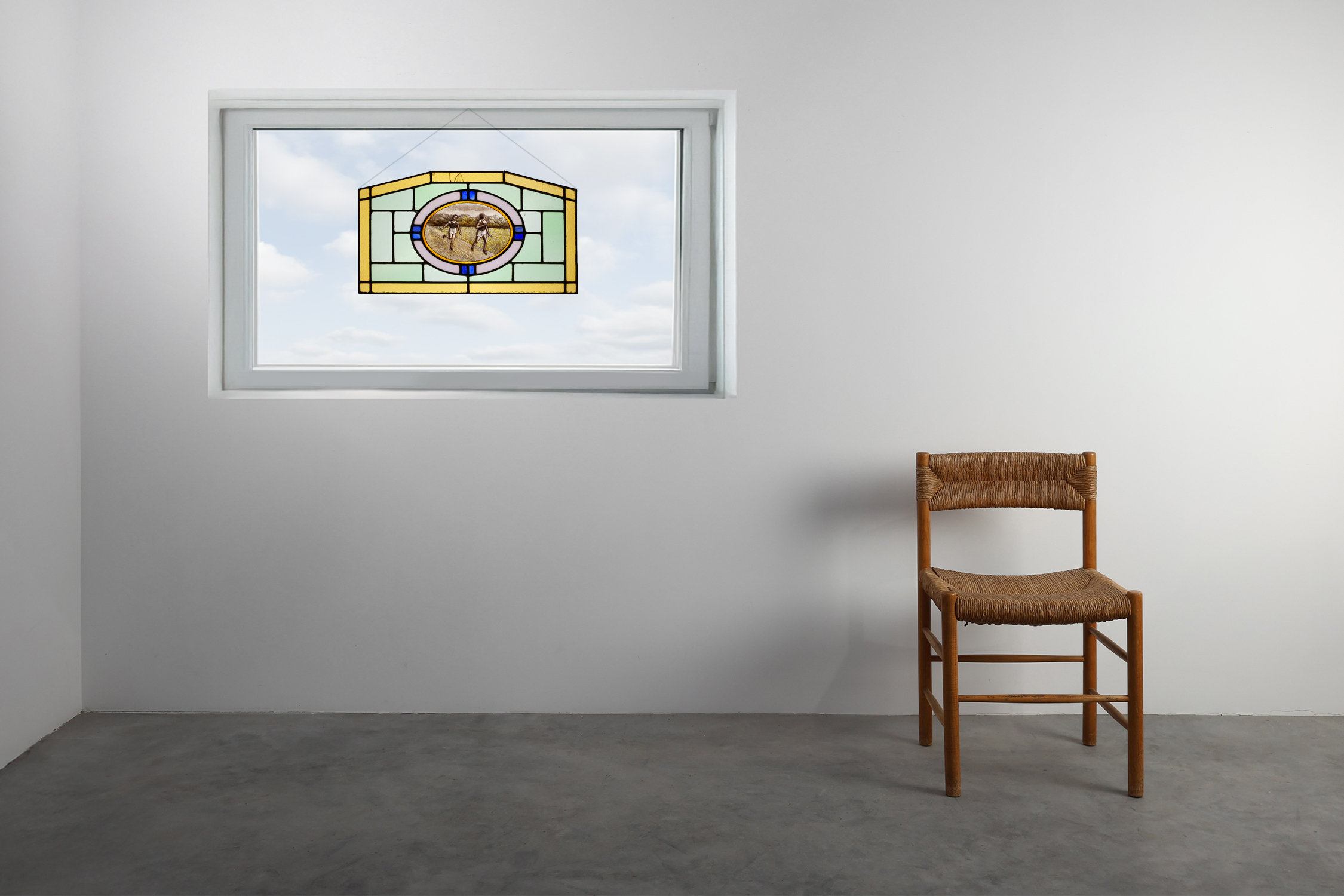 Art Deco Stained Glass Panel Depicting Runners in Motion, Belgium ca. 1910thumbnail